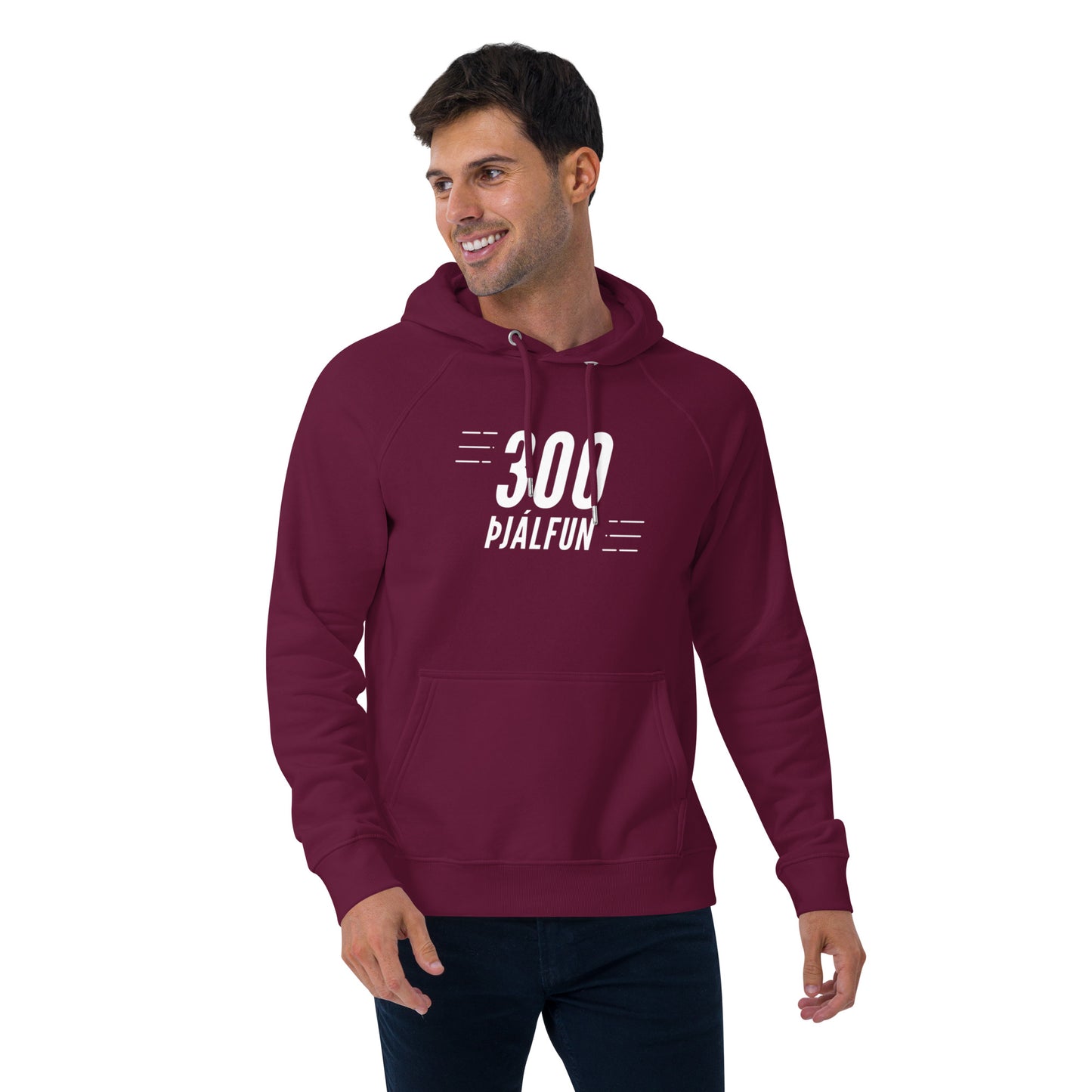 300 Burgandy Unisex eco raglan hoodie