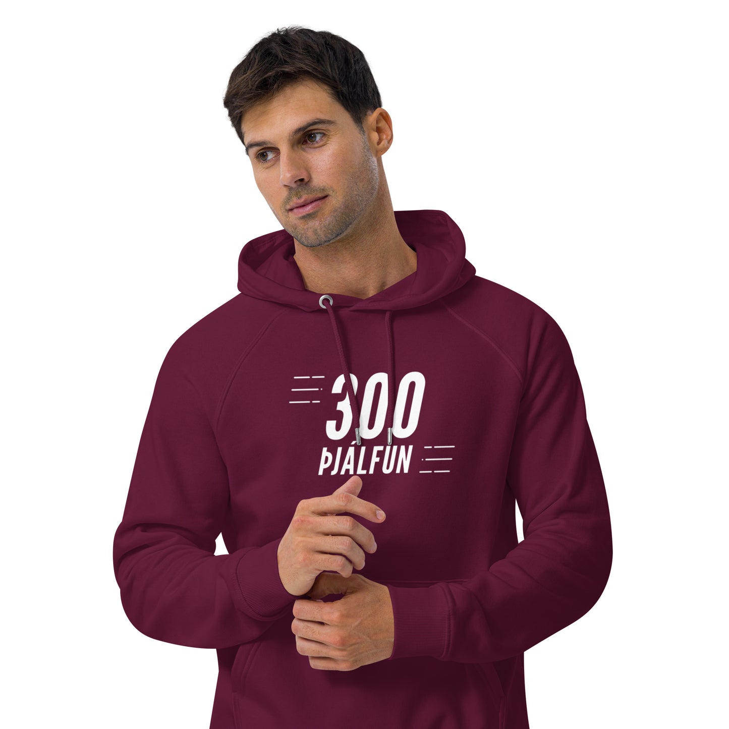 300 Burgandy Unisex eco raglan hoodie